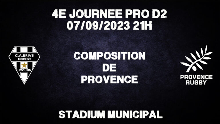 Pro D2 Brive – Provence Rugby : Composition de Provence – AllezBriveRugby