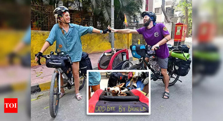Meet the couple cycling from India to Italy with their dog