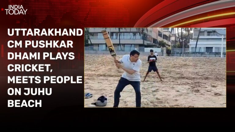 Pushkar Singh Dhami plays cricket with kids, meets people on Juhu beach – India Today