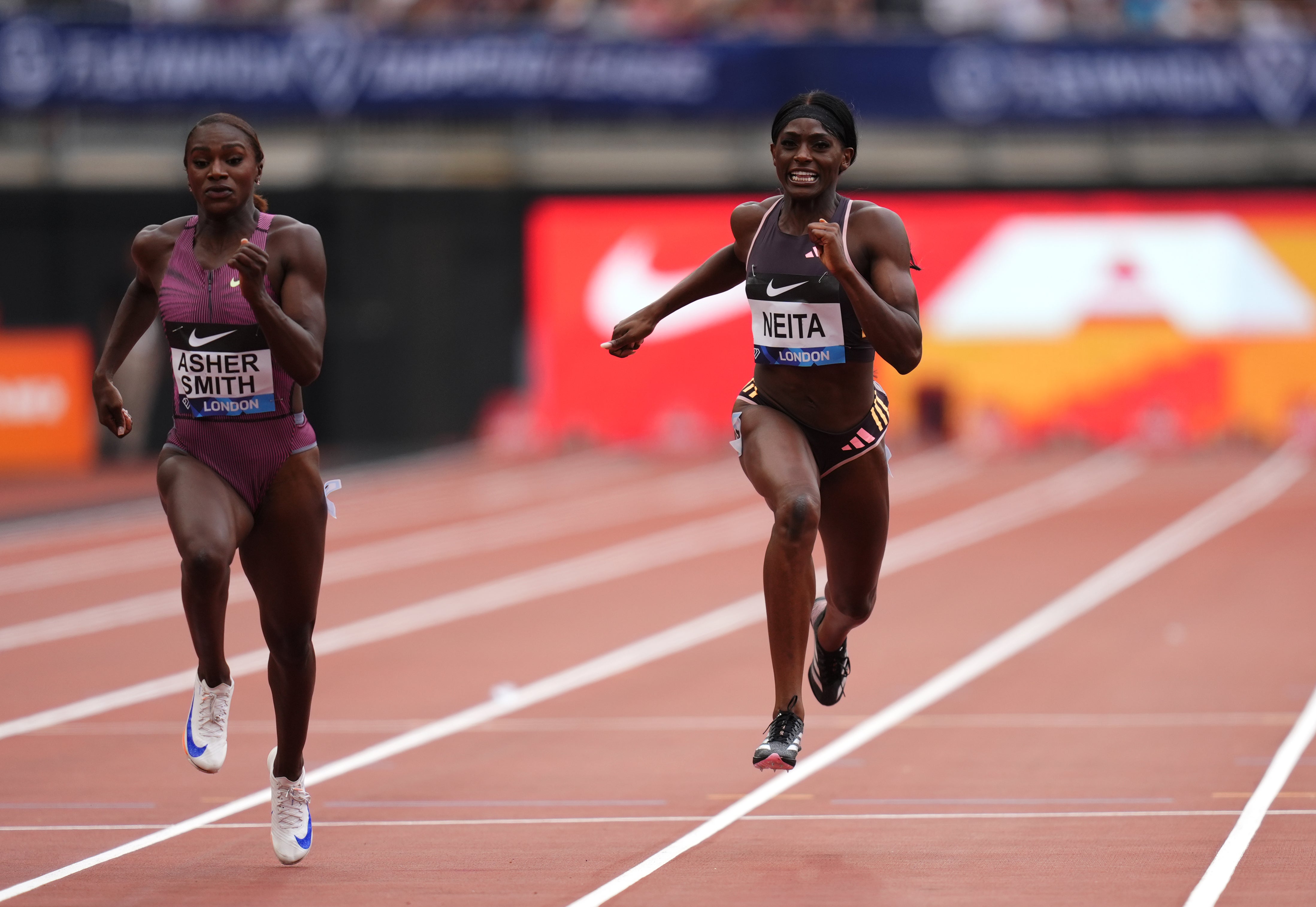 Dina Asher-Smith and Daryll Neita in action at the London Diamond League