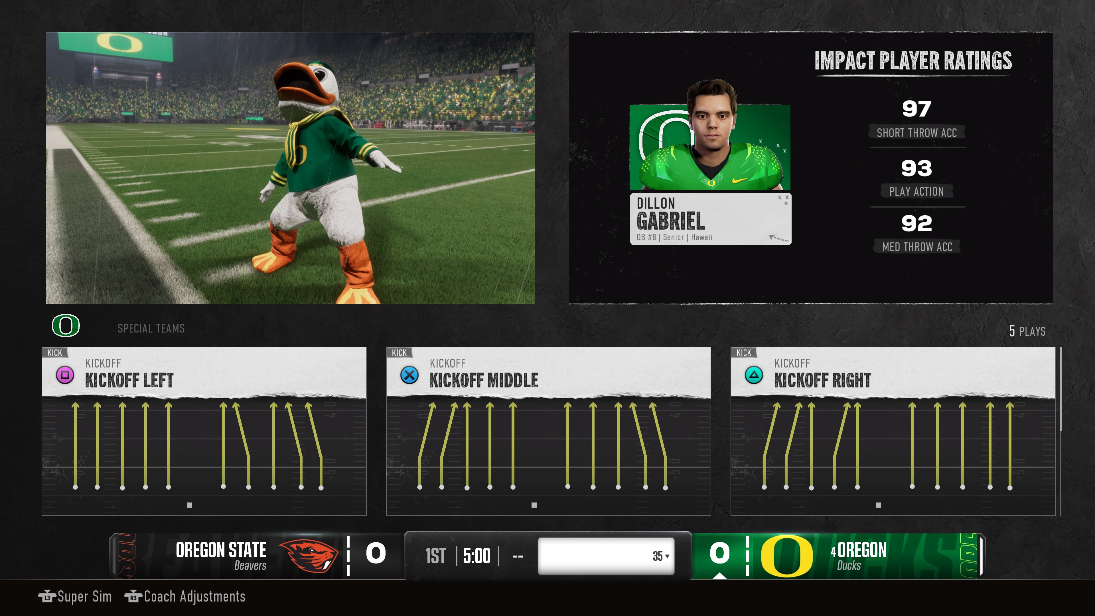 College Football 25 play call screen