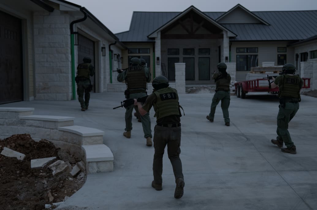 A recreation of the FBI’s arrest operation at Jose Treviño’s property, depicted in “Cowboy Cartel.”