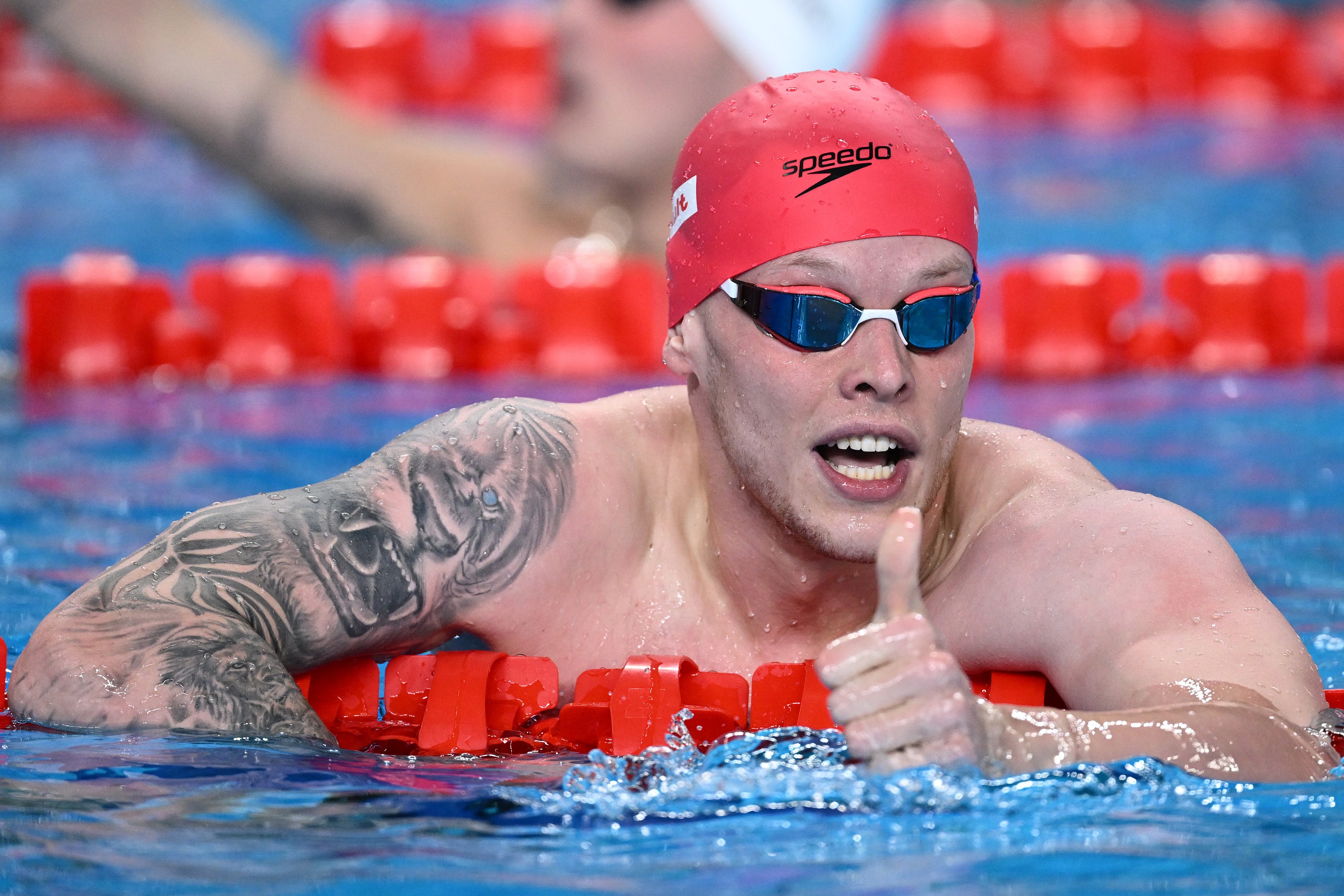 Richards gestures after competing in the Men’s 100m Freestyle in Doha