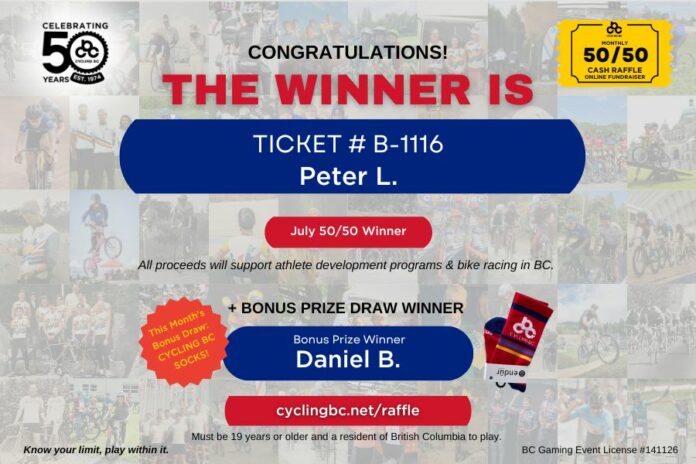 July 50/50 Winner Announced - Cycling BC