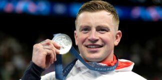 Great Britain's Adam Peaty with his silver medal. Pic: PA