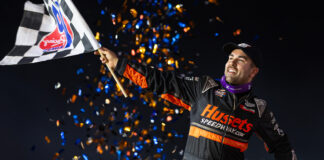 David Gravel celebrates Weedsport win with a wing dance.