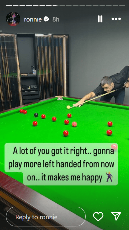 Ronnie O'Sullivan playing left-handed on Instagram