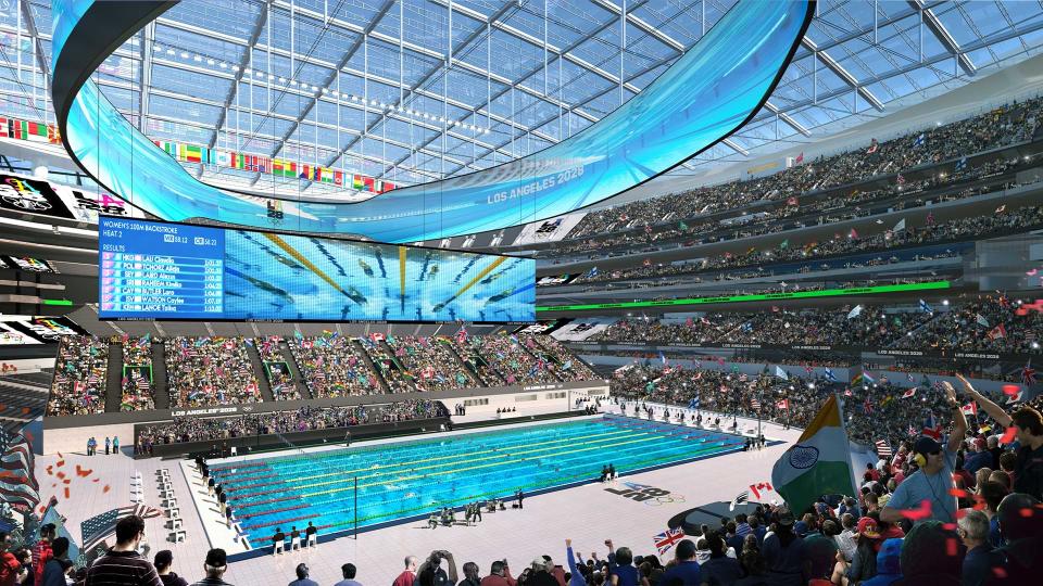 The LA Rams' SoFi Stadium will transform into a swimming arena after hosting the opening ceremony