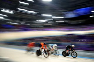 PARIS FRANCE AUGUST 10 LR Harrie Lavreysen of Team Netherlands and Jack Carlin of Team Great Britain compete during the Mens Keirin First Round on day fifteen of the Olympic Games Paris 2024 at SaintQuentinenYvelines Velodrome on August 10 2024 in Paris France Photo by Jared C TiltonGetty Images