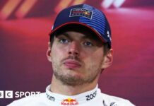 Max Verstappen pictured at a Singapore Grand Prix news conference