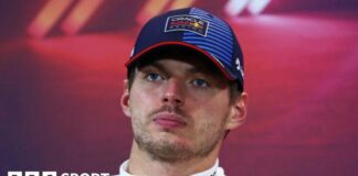 Max Verstappen pictured at a Singapore Grand Prix news conference