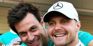 Mercedes team principal Toto Wolff and Valtteri Bottas