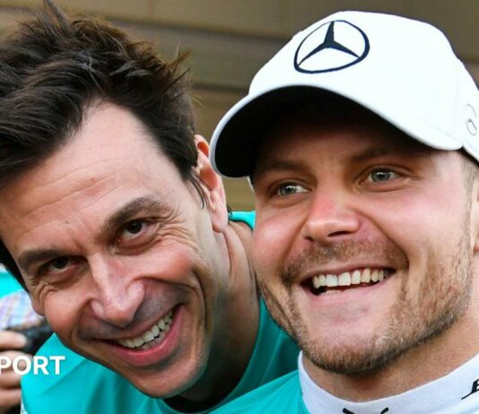 Mercedes team principal Toto Wolff and Valtteri Bottas