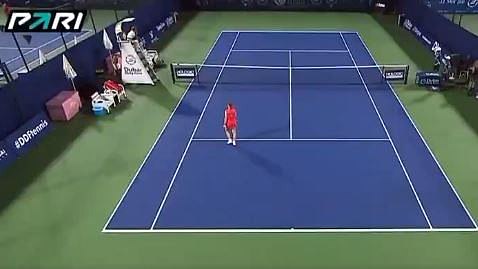 As Raducanu sheltered behind the umpire's chair, her opponent Karoline Muchova made her way over to comfort her