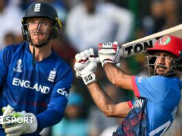 Ikram Alikhil (right) bats for Afghanistan while England captain Jos Buttler (left) keeps wicket