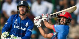 Ikram Alikhil (right) bats for Afghanistan while England captain Jos Buttler (left) keeps wicket