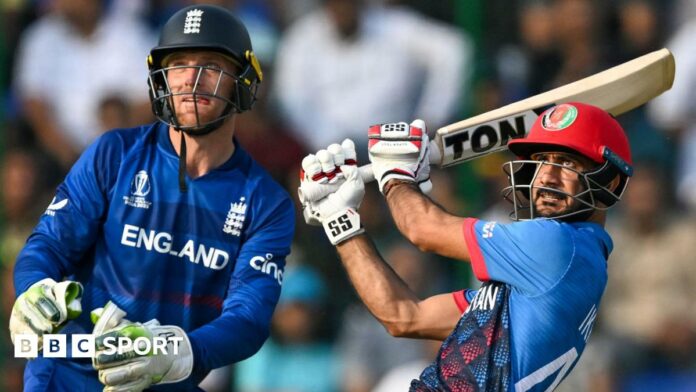 Ikram Alikhil (right) bats for Afghanistan while England captain Jos Buttler (left) keeps wicket
