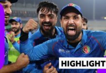 Afghanistan's Mohammad Nabi celebrate England win with team-mates