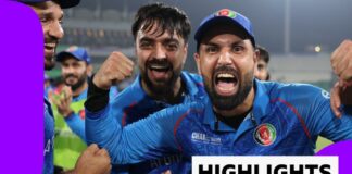 Afghanistan's Mohammad Nabi celebrate England win with team-mates