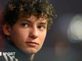 Andrea Kimi Antonelli pictured during the F1 75 Live news conference at the 02 Arena in London