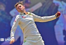 Australia spinner Matthew Kuhnemann bowls during Test against Sri Lanka in Galle