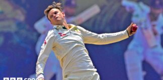 Australia spinner Matthew Kuhnemann bowls during Test against Sri Lanka in Galle