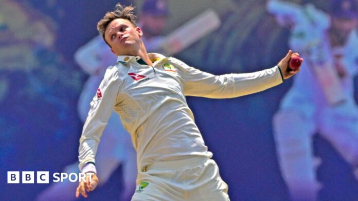 Australia spinner Matthew Kuhnemann bowls during Test against Sri Lanka in Galle