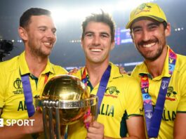 Mitchell Starc, Pat Cummins, Josh Hazlewood celebrate winning 2023 World Cup