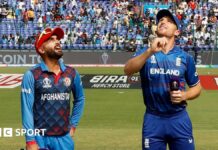 Hashmatullah Shahidi and Jos Buttler at the 2023 World Cup