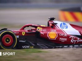 Lewis Hamilton drives the Ferrari SF-25 at the Fiorano circuit in Italy ahead of his debut for the team in the 2025 Formula 1 season