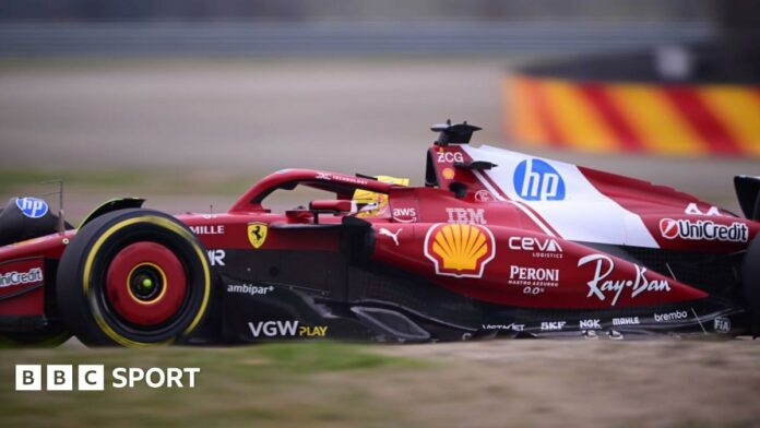 Lewis Hamilton drives the Ferrari SF-25 at the Fiorano circuit in Italy ahead of his debut for the team in the 2025 Formula 1 season