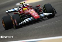 Lewis Hamilton drives the Ferrari in pre-season testing in Bahrain