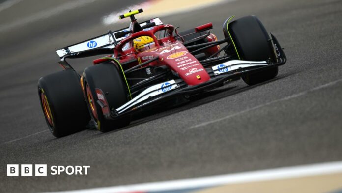 Lewis Hamilton drives the Ferrari in pre-season testing in Bahrain