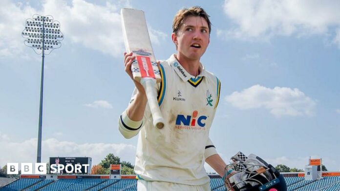 George Hill acknowledges the crowd after his century for Yorkshire