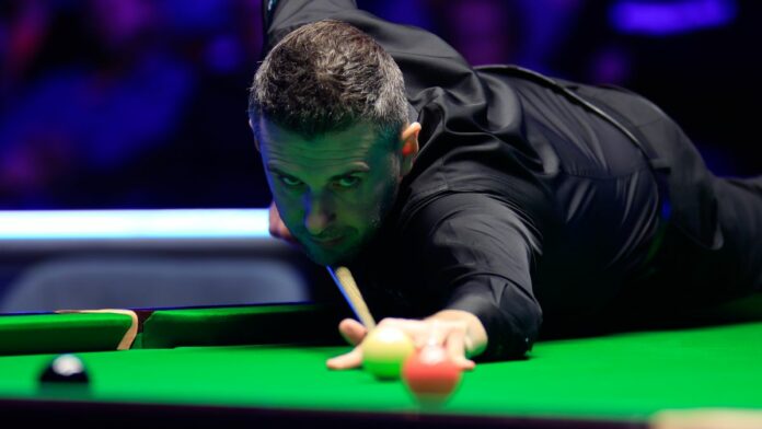 Mark Selby of England plays a shot in the Final match against Stephen Maguire of Scotland on day seven of BetVictor Welsh Open 2025.