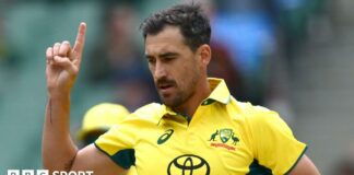 Australia's Mitchell Starc celebrates a wicket