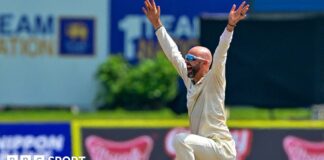 Australia spinner Nathan Lyon celebrates a wicket