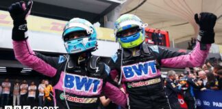 Pierre Gasly and Esteban Ocon celebrate their podium places in Brazil 