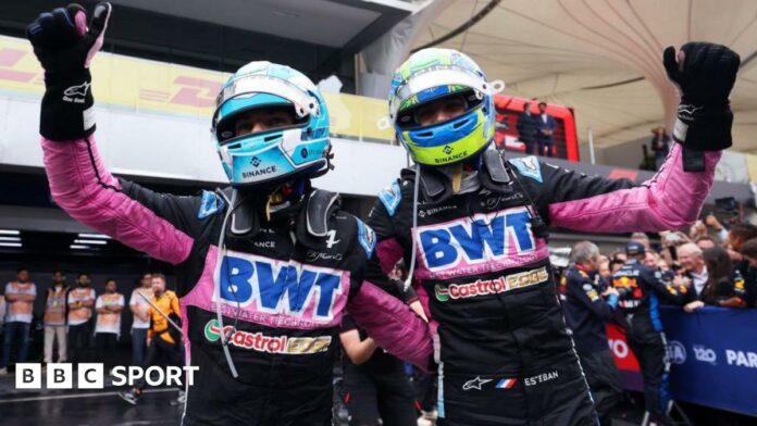 Pierre Gasly and Esteban Ocon celebrate their podium places in Brazil 