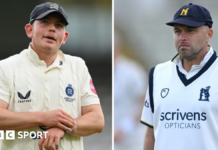 Warwickshire's winter signing from Middlesex, paceman Ethan Bamber (left) and left-arm wrist spinner Jake Lintott