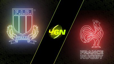 neon images of Italy Rugby and France Rugby logos. U6N 20 in neon in the middle in a rugby ball