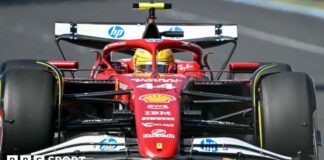 Lewiw Hamilton's Ferrari in Australian GP first practice
