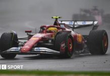 Lewis Hamilton driving his Ferrari in the wet at the Australian Grand Prix