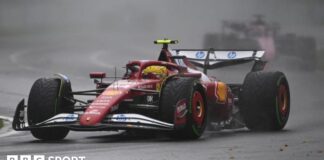 Lewis Hamilton driving his Ferrari in the wet at the Australian Grand Prix