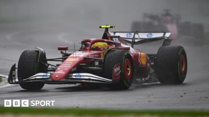 Lewis Hamilton driving his Ferrari in the wet at the Australian Grand Prix