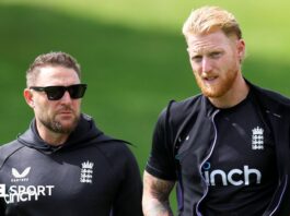England head coach Brendon McCullum (left) speaks to Test captain Ben Stokes (right)