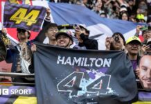 Fans in China hold up signs for Lewis Hamilton 