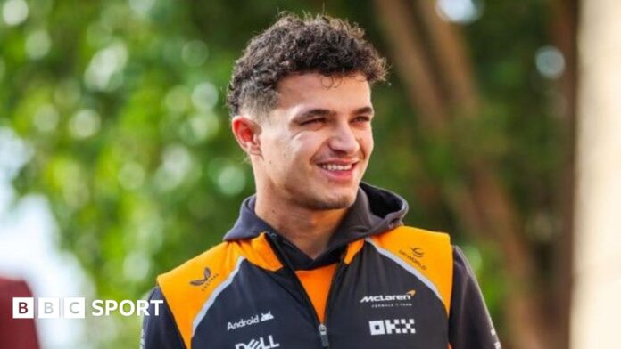 Lando Norris in the McLaren in Bahrain