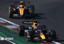 Red Bull's Max Verstappen leads McLaren's Lando Norris during the 2024 US Grand Prix