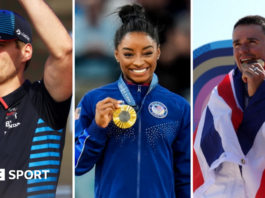 Max Verstappen, Simone Biles and Tom Pidcock celebrate their respective achievements